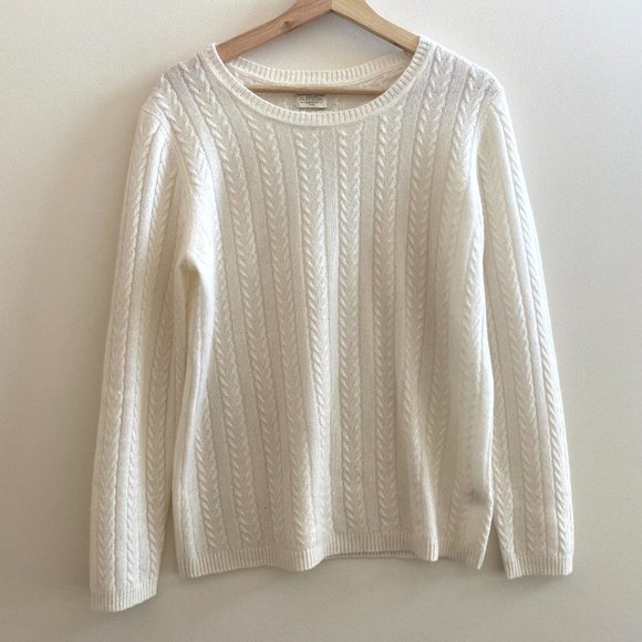 NEW Telluride 100% Cashmere sweater L OFF White Cream Crew Neck - Picture 1 of 4